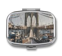 Brooklyn Bridge Pill Box 2 Compartment Square Pill Box for Pocket Purse Portable Travel Medicine Tablet Vitamin Holder Organizer Mini Decorative Pill Case