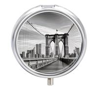 Brooklyn Bridge Pill Box 3 Compartment Round Small Pill Box for Pocket Purse Metal Travel Pill Case Portable Daily Pill Organizer Cute Compact Medicine Organizer Mini Pill Container