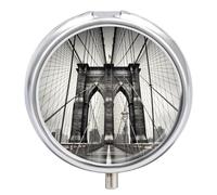 Brooklyn Bridge Pill Box Cute Round Pill Box 3 Compartment Decorative Pocket Purse Portable Mini Travel Medicine Tablet Vitamin Fish Oil Holder Organizer Pill Case