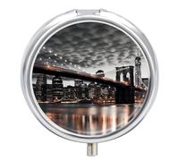 Brooklyn Bridge Pill Box Medicine Pill Organizer 3 Compartment Daily Pill Case Small Pill Container Round Pill Holder Travel Pill Box Metal Pill Case for Purse Pocket