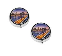 Brooklyn Bridge Print Pill Box, Round Pill Organizer, 3 Compartment Small Pill Case for Purse & Pocket, Portable Medicine Box, Travel Pill Case