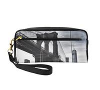 Brooklyn Bridge Printed Leather Makeup Bags with Wrist Strap Portable Travel Toiletry Bag Cosmetic Organizer Bag for Women