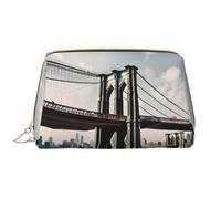 Brooklyn Bridge S Leather Hand-Held Zipper Makeup Bag Pen Case Stationery Box Lipstick Pouch Toiletry Bag