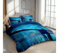 Brooklyn Bridge Super King Size Duvet Cover Set 260x220 cm City Night View Bedding Ultra Soft Reversible Quilt Cover Comfy Breathable Easy Care Non Iron Bed Set