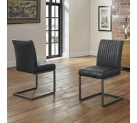 Brooklyn Cantilever Dining Chair - Set of 2 - Charcoal Grey Suede Fabric