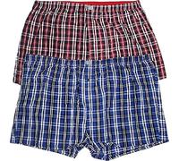 Brooklyn Clothing PLAID-D555 Pack of Two Woven Boxer Shorts in Navy/Red in 3XL