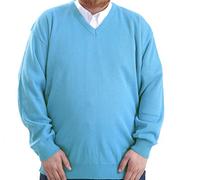 Brooklyn Gin Mens Big Size V Neck Jumpers Soft Feel Acrylic Classic Fit King Size Sweater Long Sleeve (Sky Blue, 6XL)