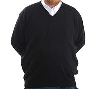 Brooklyn Gin Mens Big Size V Neck Jumpers Soft Feel Acrylic Classic Fit King Size Sweater Long Sleeve (Black, 3XL)