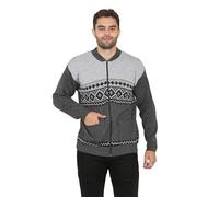 Brooklyn Imports LTD Louie James Mens Classic Diamond Print Zip Up Gentleman Cardigan Long Sleeve Pattern Knitwear Charcoal
