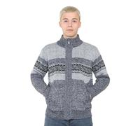 Brooklyn Imports LTD Stornoway Mens Fleece Lined Zip Cardigan Nordic Pattern Jacket Charcoal