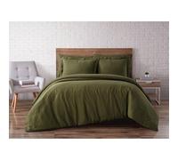 Brooklyn Loom Linen Duvets Olive Green Linen 3-Piece Full/Queen Duvet Set, Solid Color Themed, for Men and Women, Oeko-TEX Certified Confidence