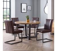 Brooklyn Oak 4 Seater Round Dining Set with 4 Brown Leather Chairs