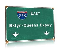 Brooklyn- Queens Expwy Metal Tin Signs New York East Interstate 278 Street Metal Poster Nyc Airport Highway Direction Signage Garage Home Bar, Wall Art Decor 8x12 Inches