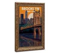 Brooklyn Travel Poster Canvas Poster for Living Room Decor Gift | Retro Gold Frame-style, Multiple sizes, Multiple frame styles, Wall Art, Decor Paintings, Office Decor