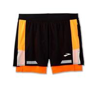 BROOKS 211517080 Run Visible 5" 2in1 Short 2.0 Shorts Men's Black/Ecru/Fluoro Flash Size 35