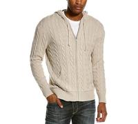 Brooks Brothers Men's Cotton Cable Knit Full Zip Hoodie Sweater, No Color, XXL/3XL
