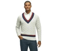 Brooks Brothers Men's Long Sleeve V-Neck Supima Cotton Half-Zip Tennis Sweater, Grey, Medium
