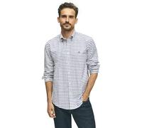 Brooks Brothers Men's Non-Iron Stretch Oxford Sport Shirt Long Sleeve Check, White/Navy, Large