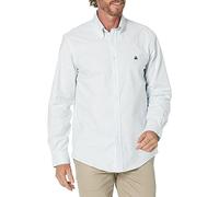 Brooks Brothers Men's Non-Iron Stretch Oxford Sport Shirt Long Sleeve Stripe, Blue, Large