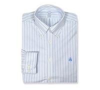 Brooks Brothers Mens Regular Fit Mixed Oxford Cotton Blend Button Down Shirt, 217963 White / Blues Stripes, XL