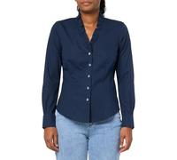 Brooks Brothers Women's Long Sleeve Non-Iron Stretch Ruffle Neck Blouse, Navy, 10
