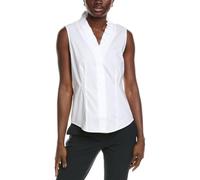 Brooks Brothers Women's Non-Iron Stretch Sleeveless Ruffle Neck Blouse, White, 10
