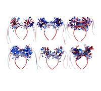 brooksnaji Fourth of July Headband Patriotic Headband | 6X Independence Day Hair Band with Red White Tassels | Headband Hair Decoration with
