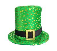 brooksnaji Green Leprechaun Hat, Leprechaun Hat, St. Patrick's Day Green Tall Hat, Elegant St. Patrick's Day Leprechaun Hat with Clover Accessory