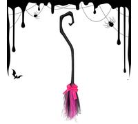 Broom - 88cm Halloween Decoration | Broom Handle for Indoor and Outdoor Use - Lightweight with Ribbon for Walls, Doors, Porches, Patios, Festive and Spooky Decorations
