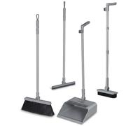 Broom and Dust Pan, Broom and Dustpan Set with Push Brooms, Self-Cleaning Comb & Space-Saving Design for Indoor Outdoor Cleaning (Grey), and Dustpan Set