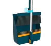 Broom and Dustpan - Extendable Pole Cleaner, Soft Dense Brush Fibers, Portable Clip Together Compact Organizer | Hands Free Sweep System for Apartment Garage Classroom Workspacee Smooth Surfacee