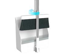 Broom and Dustpan - Extendable Pole Cleaner, Soft Dense Brush Fibers, Portable Clip Together Compact Organizer | Hands Free Sweep System for Apartment Garage Classroom Workspacee Smooth Surfacee