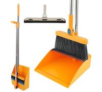 Broom and Dustpan Set,180 Degree Rotating Sweeping Brush & Household Dust Pan with Long Handle,Ideal for Indoor Outdoor Garden Home Room Kitchen Office Lobby Cleaning (Orange)