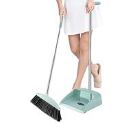 Broom and Dustpan Set | Long Handle Broom with Standing Dust Pan | Heavy-Duty Non-stick Cleaning Supplies for Indoor Outdoor Sweeping Patio Sweeping Hardwood Floors