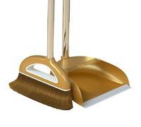 Broom and Dustpan Set - Long Handle Whisk Brush, Hair Collector Sweep Tool | Flat Comb Dust Catcher, Kitchen Surfaces Tray Scooper, Upright Pan Grip Cleaner for Home Room Floor Debris Removal