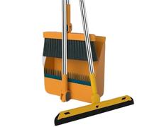 Broom and Dustpan Set Soft Bristle Broom and Dustpan Set for Home Thickened Hair Sweeper with Squeegee Scraper for Floors(Orange)