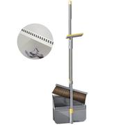 Broom and Dustpan Set - Stand Up Dust Pan with Long Handle for Home, Kitchen, and Outdoor - Commercial-Grade Broom with Comb Dustpan, Grey, 15.7 IN