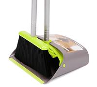 Broom and Dustpan Set, Treelen Broom with Dust Pan with Long Handle Combo Set for Office and Home Standing Upright Sweep Use with Lobby Broom
