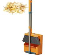 Broom and Dustpan Set - Upright Stand Up 180 Degree Rotating Broom and Dustpan Combo with Long Handle - Portable Upright Stand Up Kit for Lobby, Garden, Garage, Bedroom