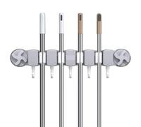 Broom And Mop Holder - 16.54 Inch Wall Mop Organizer | Suction Cup Broom Holder | Home Cleaning Tool Stand With 4 Slots 5 Hooks For Bathroom Laundry Wall Mount