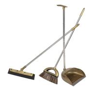 Broom Dustpan Set with Long Handle, Large Capacity, Stand-Up | Soft PET Bristles, Flat Edge Scraper, for Tile and Wood Floors in Kitchen or Office, 78.5x25x9cm