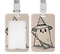 Broom Ghost Badge Holder with Lanyard, Vertical ABS Plastic ID Card Holder Fashion Name Badge Holders Office ID Card Protector for Teacher Nurse Employee Security Staff