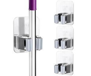 Broom Holder Self Adhesive, 3 Pcs Stainless Steel Mop Holders Wall Mounted