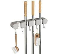 Broom Holder Wall Mount Four Clips And Five Hooks, for Garage Organization Garage Storage, No-Drill Mop Holder Heavy-Duty Self-Adhesive Broom Organizer Wall Mount Space Saver for Home Kitchen Bathroom