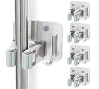 Broom Holder Wall Mount Screw Drilling, Sturdy Heavy Duty Stainless Steel Mop Gripper Rack Perforated , Fit with Laundry Kitchen Garage Garden Storage System (Silver, 4)