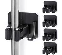 Broom Holder Wall Mount Self Adhesive, Sturdy Heavy Duty Stainless Steel Mop Gripper Rack Drilling Free, Perfect for Laundry Room Organizer, Fit with Storage System (Black)