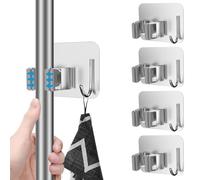 Broom Holder Wall Mounted, 4-Pack - Stainless Steel Mop and Broom Organizer for Bathroom, Kitchen, Garage, and Garden - Heavy-Duty Wall Storage Solution by Zuvo