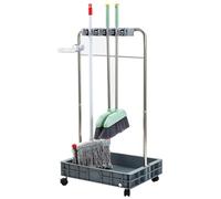 Broom Mop Holder Garden Tool Organizer, Floor-Mounted Mop Rack Cleaning Tool Storage, Cleaning Tool Cart Mop Drain Rack, Cleaning Supplies Organizer