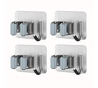 Broom Mop Holder Tidy Organizer,Wall Mounted Organizer,(4 Pack) For Brush Mop And Broom Tool Storage,Stainless Steel Self Adhesive No Drilling,For Kitchen Garden Garage Bathroom Office