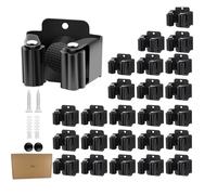 Broom Mop Holder Wall Mounted 25 Pack No Screw Mop Clamp Clip Hanger Stainless Steel Organizer Gripper Mount Utility Rack with Installation Screws Self Adhesive for Shovel Handle Garden Tool Black